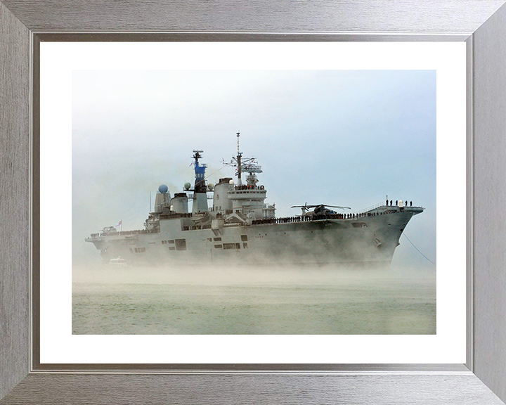 HMS Ark Royal (R07) Royal Navy Invincible Class Aircraft Carrier In The Mist Photo Print Wall Art Decor Posters, Prints, & Visual Artwork Hampshire Prints 10 x 8 Silver Frame Yes