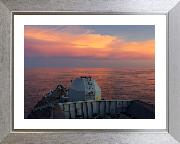 HMS Richmond (F239) Photo Print - At sunset 2025 - Royal Navy Type 23 Frigate Hampshire Prints 10 x 8 Silver Frame Yes
