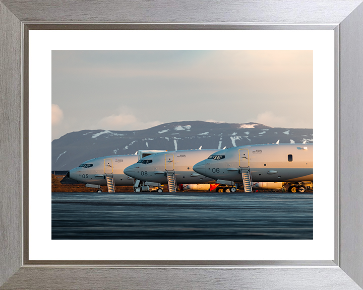 RAF Poseidon MRA1 (P8A) parked on the apron Royal Air Force Aircraft Photo Print Wall Art Aviation Decor UK Posters, Prints, & Visual Artwork Hampshire Prints 10 x 8 Silver Frame Yes
