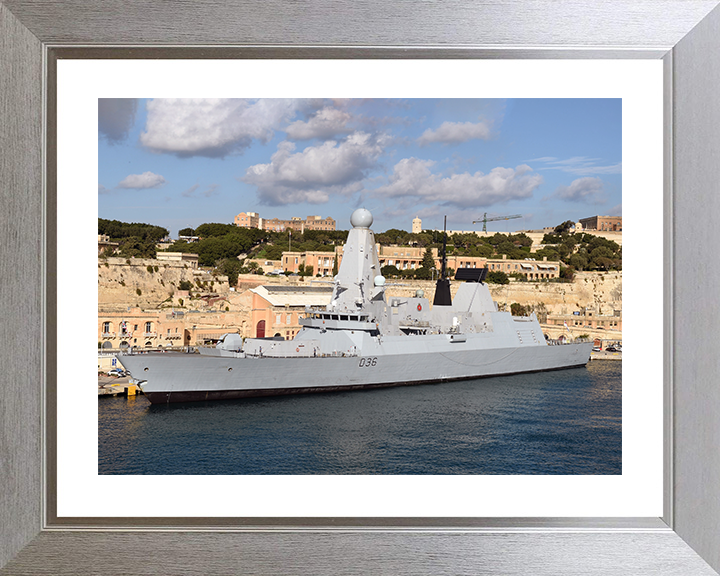 HMS Defender (D36) Photo Print - Valletta 2014 - Royal Navy Type 45 Destroyer Posters, Prints, & Visual Artwork Hampshire Prints 10 x 8 Silver Frame Yes