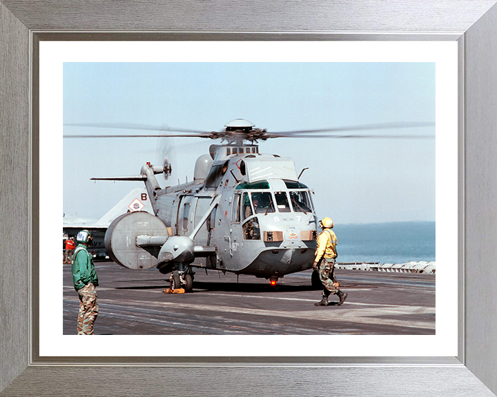 Sea King Helicopter on the Flight Deck of US Carrier Photo Print - Royal Navy Aircraft Hampshire Prints 10 x 8 Silver Frame Yes