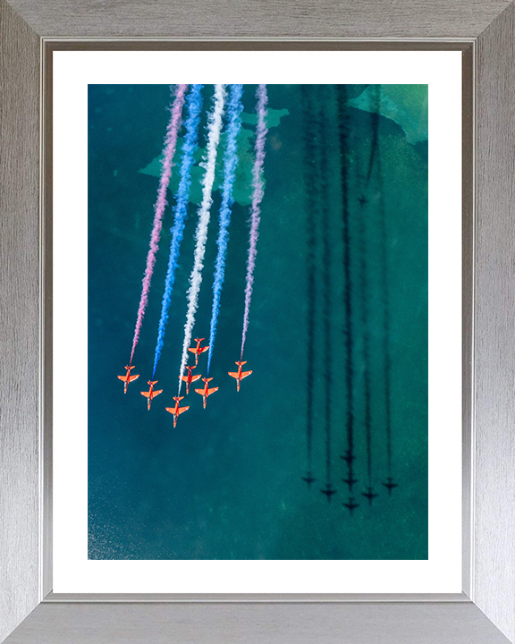 RAF Red Arrows fly over the sea Photo Print - Royal Air Force Aircraft Hampshire Prints 10 x 8 Silver Frame Yes