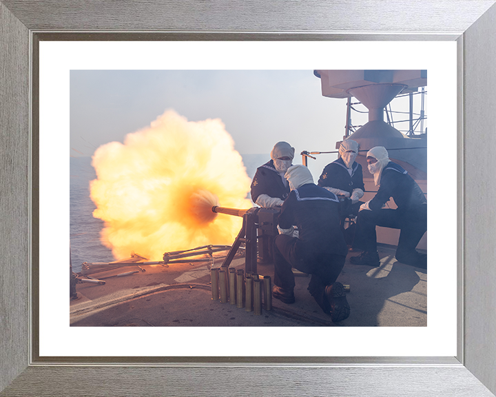 Royal Navy Gun Salute at the Decommissioning of HMS Lancaster Photo Print Wall Art Naval Decor Hampshire Prints 10 x 8 Silver Frame Yes
