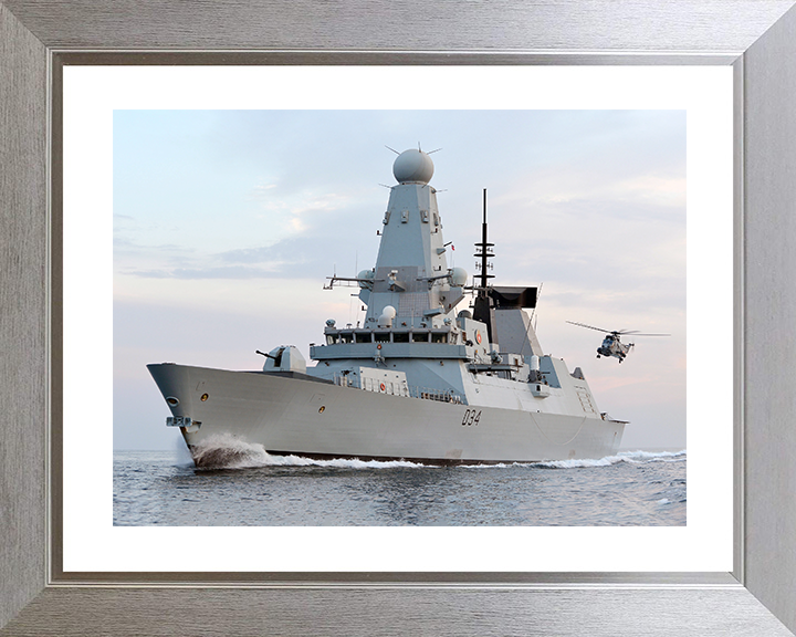 HMS Diamond (D34) Royal Navy Type 45 Destroyer With Sea King 2012 Photo Print Wall Art Decor Posters, Prints, & Visual Artwork Hampshire Prints 10 x 8 Silver Frame Yes