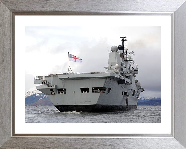 HMS Ark Royal (R07) Photo Print - Stern View 2009 - Royal Navy Invincible Class Aircraft Carrier Hampshire Prints 10 x 8 Silver Frame Yes