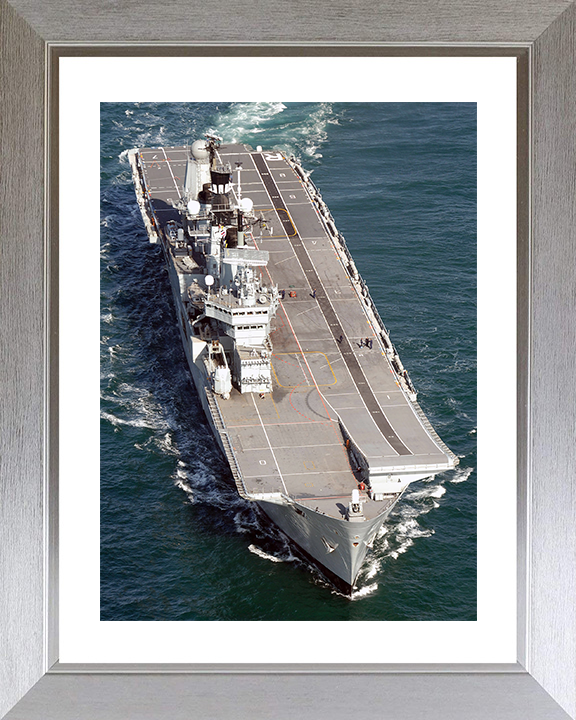 HMS Ark Royal (R07) Royal Navy Invincible Class Aircraft Carrier At Sea From Above Photo Print Wall Art Decor Posters, Prints, & Visual Artwork Hampshire Prints 10 x 8 Silver Frame Yes