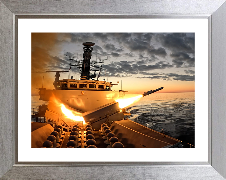 HMS Somerset (F82) Photo Print - Firing NSM 2025 - Royal Navy Type 23 Frigate Hampshire Prints 10 x 8 Silver Frame Yes