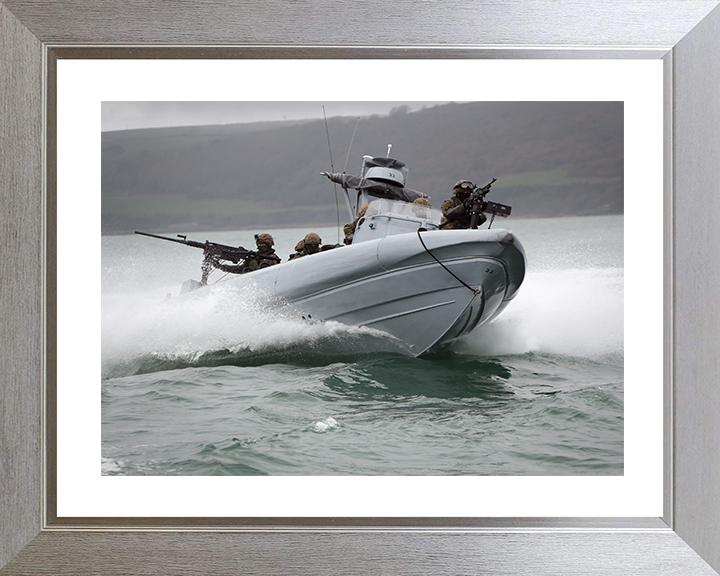 Royal Marines on a Commando Raiding Craft (CRC) Photo Print - 47 Commando Hampshire Prints 10 x 8 Silver Frame Yes