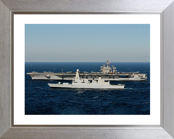 HMS Daring (D32) Royal Navy Type 45 Destroyer With USS Carl Vinson Photo Print Wall Art Decor Posters, Prints, & Visual Artwork Hampshire Prints 10 x 8 Silver Frame Yes