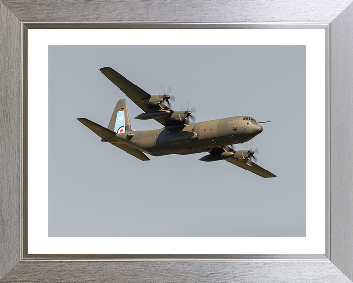 RAF Hercules C-130J in flight Photo Print - Royal Air Force Aircraft Hampshire Prints 10 x 8 Silver Frame Yes