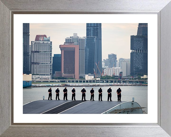 HMS Prince of Wales (R09) Photo Print - Procedure Alpha Singapore 2025 - Royal Navy Queen Elizabeth Class Aircraft Carrier Hampshire Prints 10 x 8 Silver Frame Yes