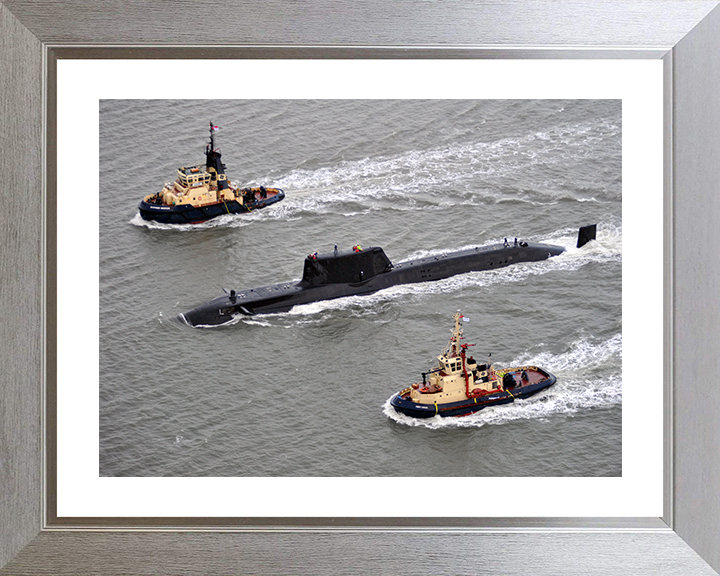 HMS Astute (S119) Photo Print - With Tugs 2009 - Royal Navy Astute Class Submarine Hampshire Prints 10 x 8 Silver Frame Yes