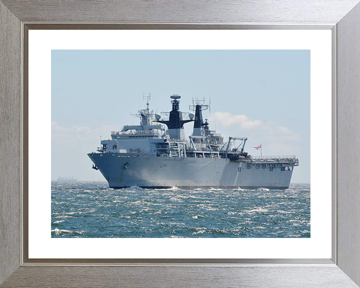 HMS Albion (L14) Royal Navy Albion Class Amphibious Ship Low Port Bow View Photo Print Wall Art Naval Decor Posters, Prints, & Visual Artwork Hampshire Prints 10 x 8 Silver Frame Yes