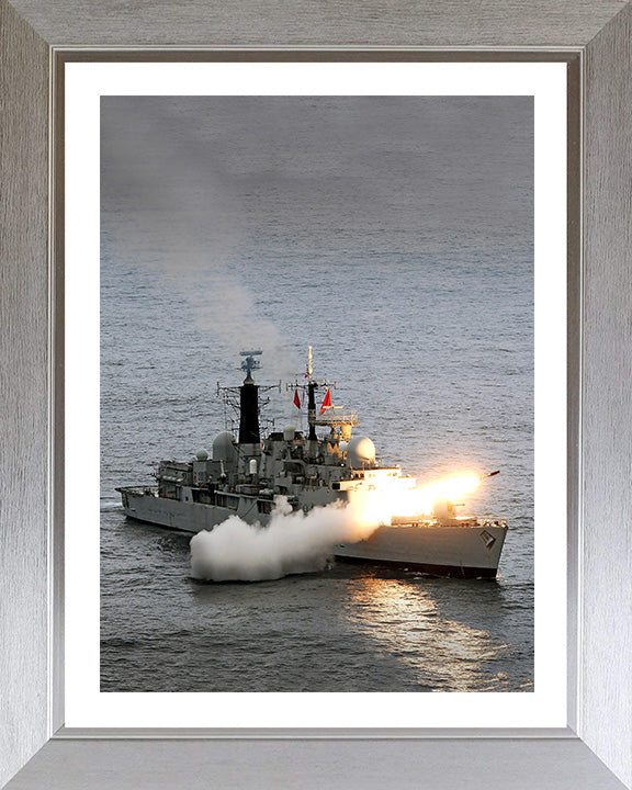 HMS Liverpool (D92) Photo Print - Firing Sea Dart Missile - Royal Navy Type 42 Destroyer Hampshire Prints 10 x 8 Silver Frame Yes