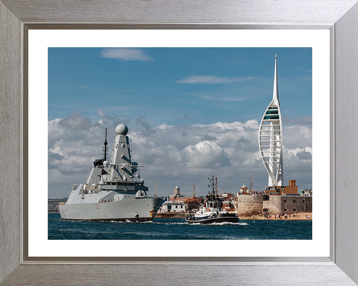 HMS Dauntless (D33) Photo Print - Leaves Portsmouth 2025 - Royal Navy Type 45 Destroyer Hampshire Prints 10 x 8 Silver Frame Yes