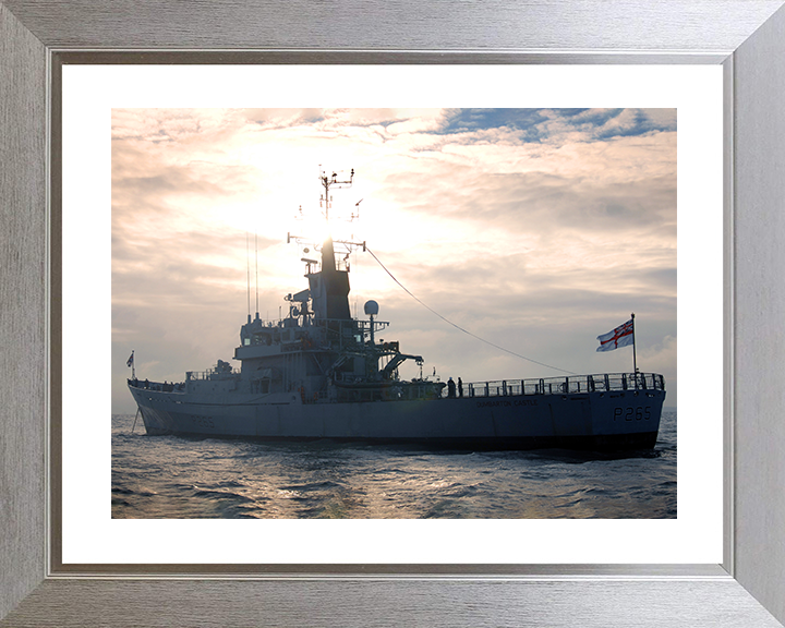 HMS Dumbarton Castle (P265) Royal Navy Castle Class Patrol Vessel At Anchor Photo Print Wall Art Decor Posters, Prints, & Visual Artwork Hampshire Prints 10 x 8 Silver Frame Yes