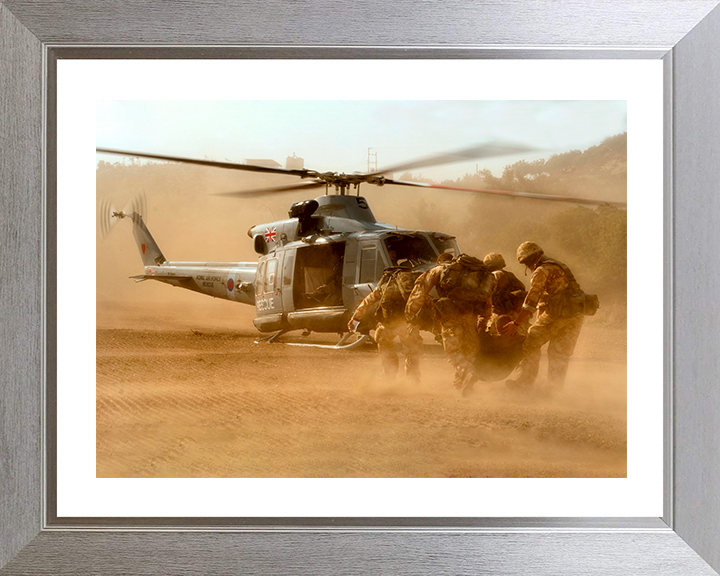 RAF Gazelle Helicopter Diring a Medical Evacuation Photo Print - Royal Air Force Aircraft Posters, Prints, & Visual Artwork Hampshire Prints 10 x 8 Silver Frame Yes
