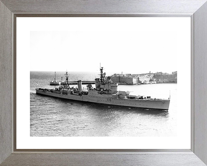 HMS Birmingham (C19) Photo Print - Valletta 1957 - Royal Navy Town Class Light Cruiser Posters, Prints, & Visual Artwork Hampshire Prints 10 x 8 Silver Frame Yes
