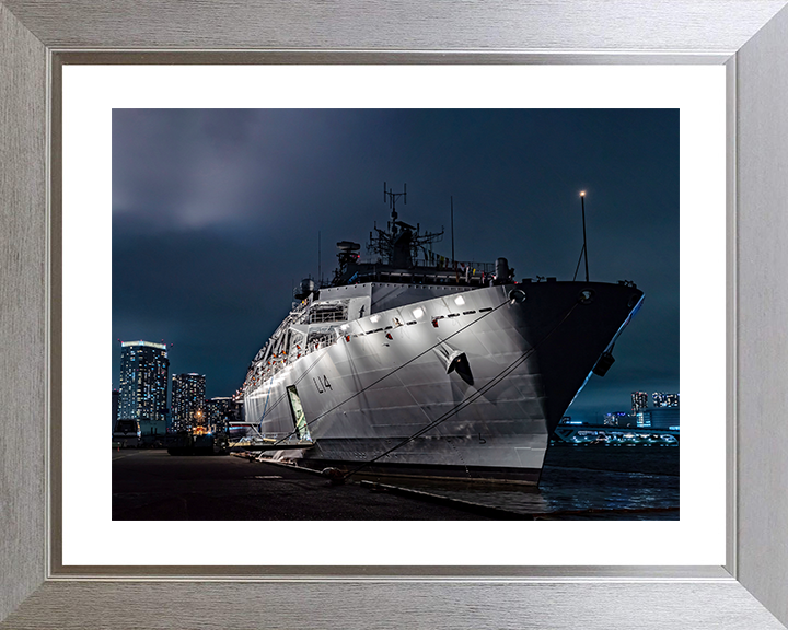 HMS Albion (L14) Royal Navy Albion Class Amphibious Ship Floodlit Photo Print Wall Art Naval Decor Posters, Prints, & Visual Artwork Hampshire Prints 10 x 8 Silver Frame Yes