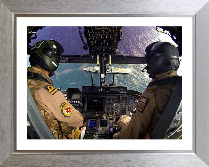 Pilots in the Cockpit of a Lynx Helicopter Photo Print - Royal Navy Aircraft Hampshire Prints 10 x 8 Silver Frame Yes