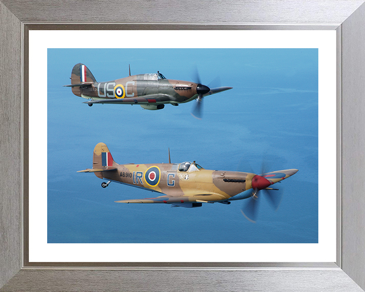 RAF Spitfire and Hurrincane in flight Photo Print - Royal Air Force Aircraft Hampshire Prints 10 x 8 Silver Frame Yes