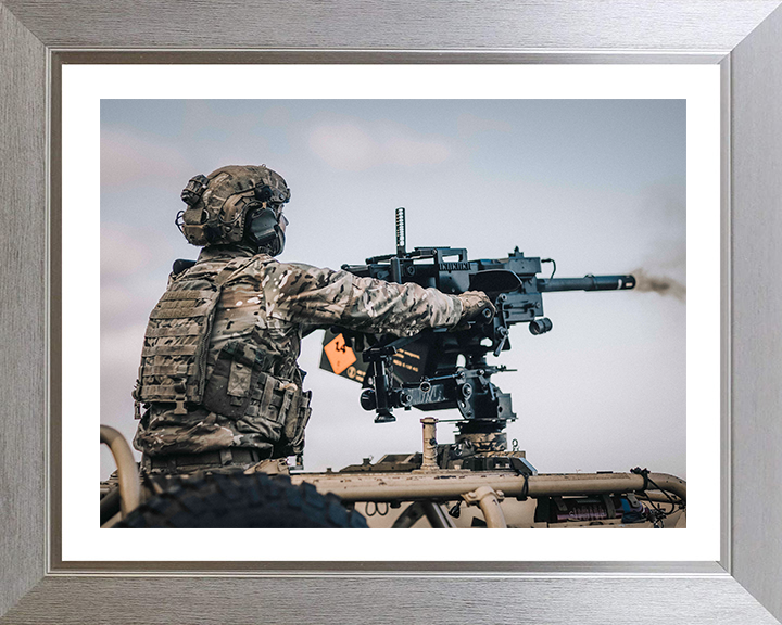 Soldier Firing a Grenade Machine Gun Photo Print - British Army Hampshire Prints 10 x 8 Silver Frame Yes