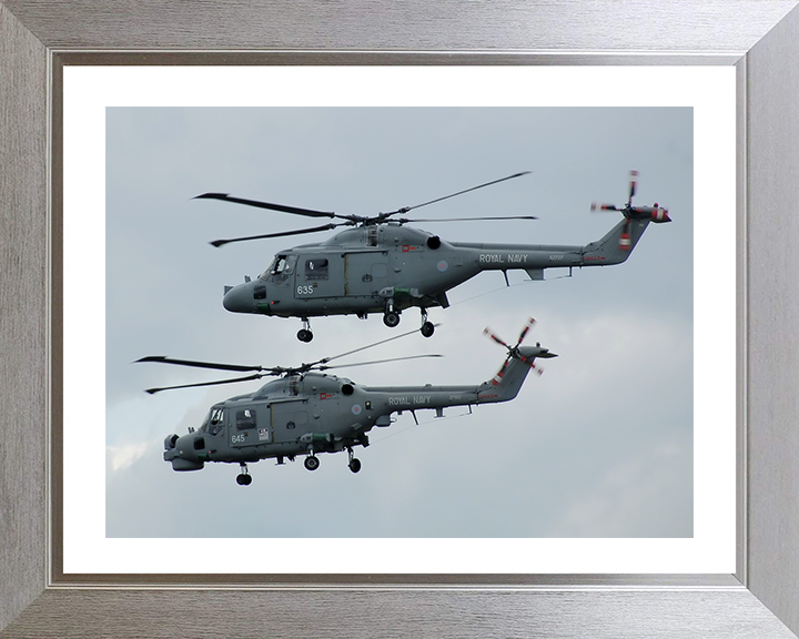 Two Westland Lynx Helicopters in Flight Photo Print - Royal Navy Aircraft Hampshire Prints 10 x 8 Silver Frame Yes