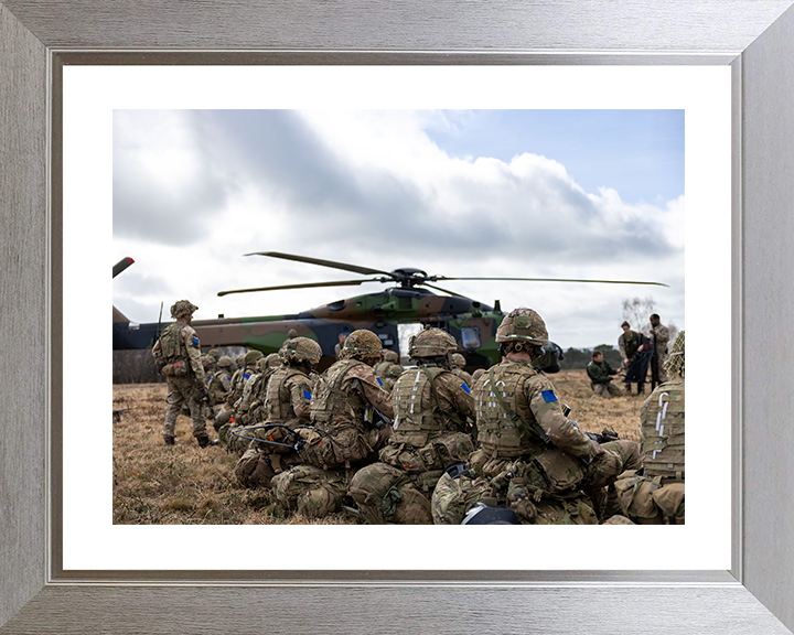 British Army Parachute Regiment Soldiers with French Caiman Helicopter Photo Print Wall Art Poster Posters, Prints, & Visual Artwork Hampshire Prints 10 x 8 Silver Frame Yes