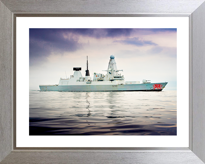 HMS Dragon (D35) Royal Navy Type 45 Destroyer Low Starboard Beam View Photo Print Wall Art Decor Posters, Prints, & Visual Artwork Hampshire Prints 10 x 8 Silver Frame Yes