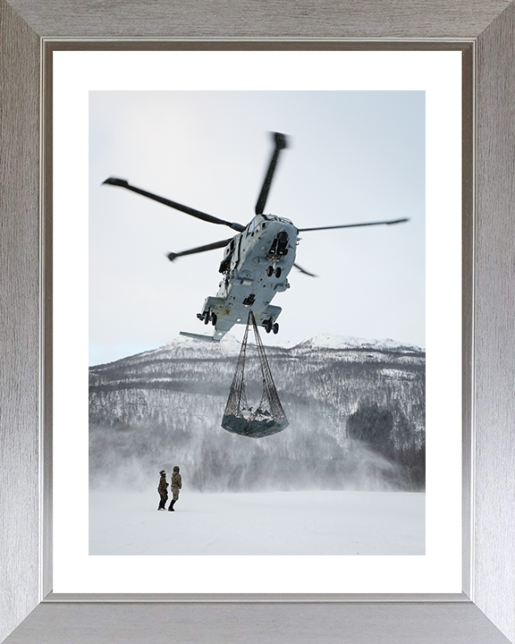 Merlin MK4 Helicopter lifting Norway 2026 Royal Navy Aircraft Wall Art Naval Decor UK Marines Commando Military Photo Print Posters, Prints, & Visual Artwork Hampshire Prints 10 x 8 Silver Frame Yes