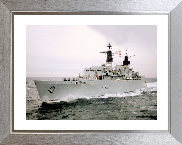 HMS Brilliant (F90) Royal Navy Type 22 Frigate At Sea Port Bow View Photo Print Wall Art Naval Decor Posters, Prints, & Visual Artwork Hampshire Prints 10 x 8 Silver Frame Yes