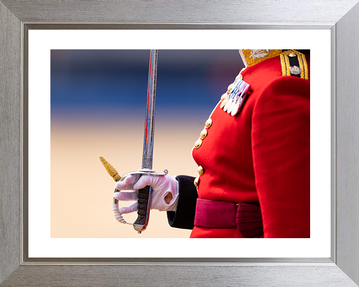 Scots Guards Officer holding a sword Photo Print - British Army Hampshire Prints 10 x 8 Silver Frame Yes