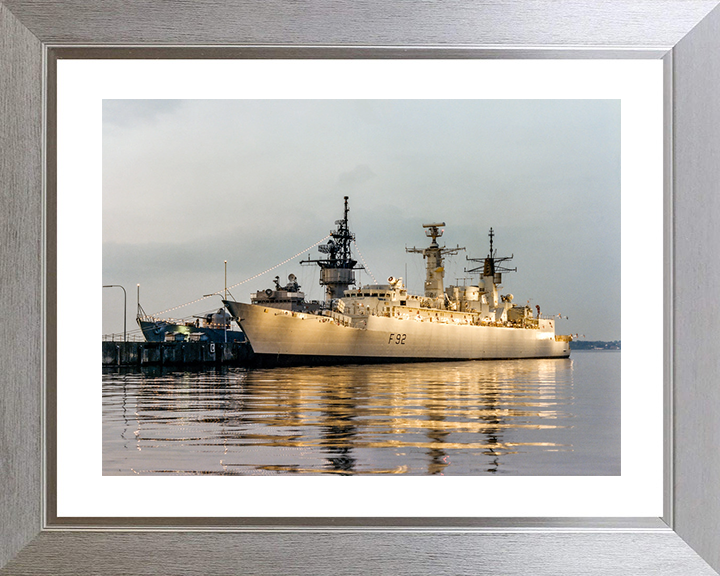 HMS Boxer (F92) Royal Navy Type 22 Frigate Floodlit in Harbour Photo Print Wall Art Decor Posters, Prints, & Visual Artwork Hampshire Prints 10 x 8 Silver Frame Yes