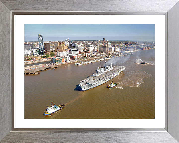 HMS Ark Royal (R07) Photo Print - Departs Liverpool 2008 - Royal Navy Invincible Class Aircraft Carrier Hampshire Prints 10 x 8 Silver Frame Yes