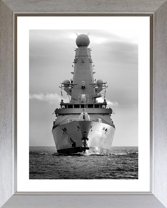 HMS Dauntless (D33) Royal Navy Type 45 Destroyer Bow View Black and White Photo Print Wall Art Decor Posters, Prints, & Visual Artwork Hampshire Prints 10 x 8 Silver Frame Yes