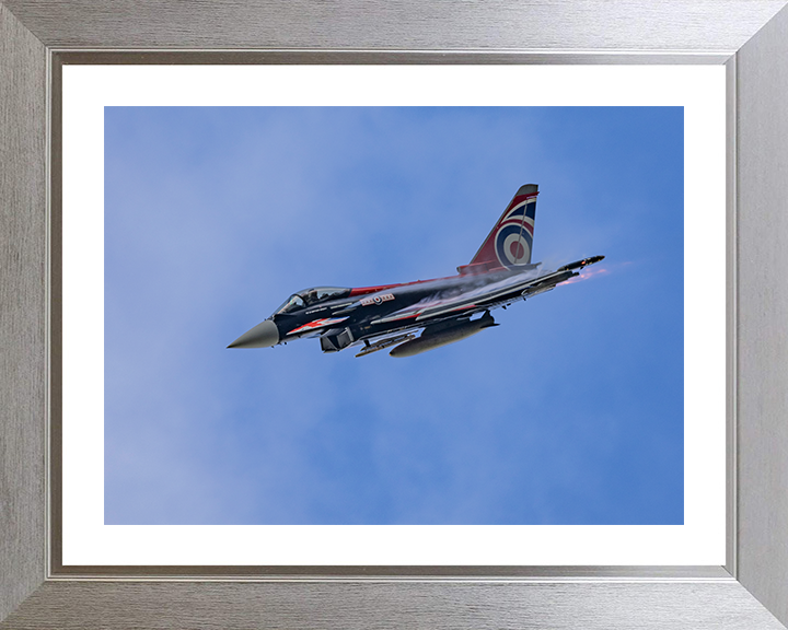 RAF Typhoon Union Jack paintwork in flight Photo Print - Royal Air Force Aircraft Hampshire Prints 10 x 8 Silver Frame Yes