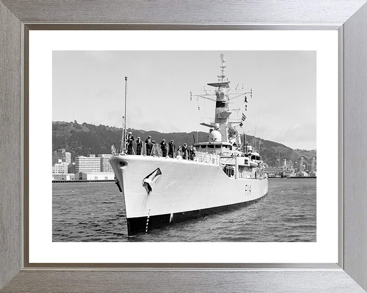 HMS Ajax (F114) Royal Navy Leander Class Frigate Photo Print Port Bow View Warship Wall Art Posters, Prints, & Visual Artwork Hampshire Prints 10 x 8 Silver Frame Yes