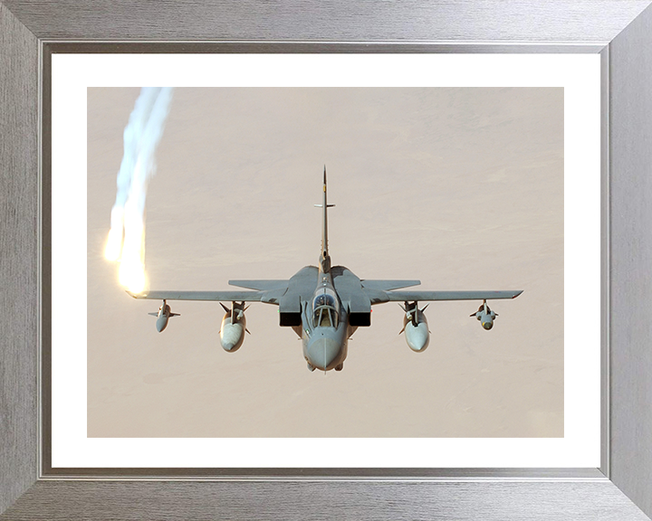 RAF Tornado GR4 firing chaff Photo Print - Royal Air Force Aircraft Hampshire Prints 10 x 8 Silver Frame Yes