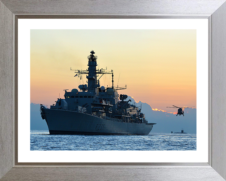 HMS Monmouth (F235) Photo Print - Sunset 2012 - Royal Navy Type 23 Frigate Hampshire Prints 10 x 8 Silver Frame Yes