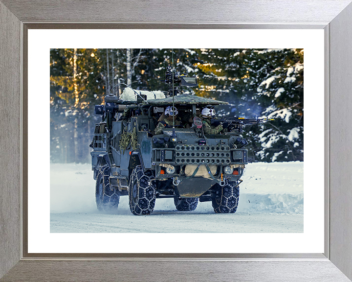 British Army Soldier operating a Jackal 2 Vehicle on Snow Photo Print Wall Art Military Decor Posters Posters, Prints, & Visual Artwork Hampshire Prints 10 x 8 Silver Frame Yes