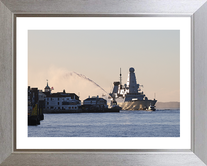 HMS Dauntless (D33) Photo Print - Homecoming 2025 - Royal Navy Type 45 Destroyer Posters, Prints, & Visual Artwork Hampshire Prints 10 x 8 Silver Frame Yes