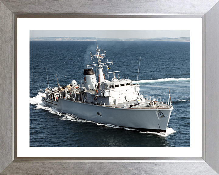 HMS Quorn (M41) Photo Print - Off Devonport 1999 - Royal Navy Hunt Class Minehunter