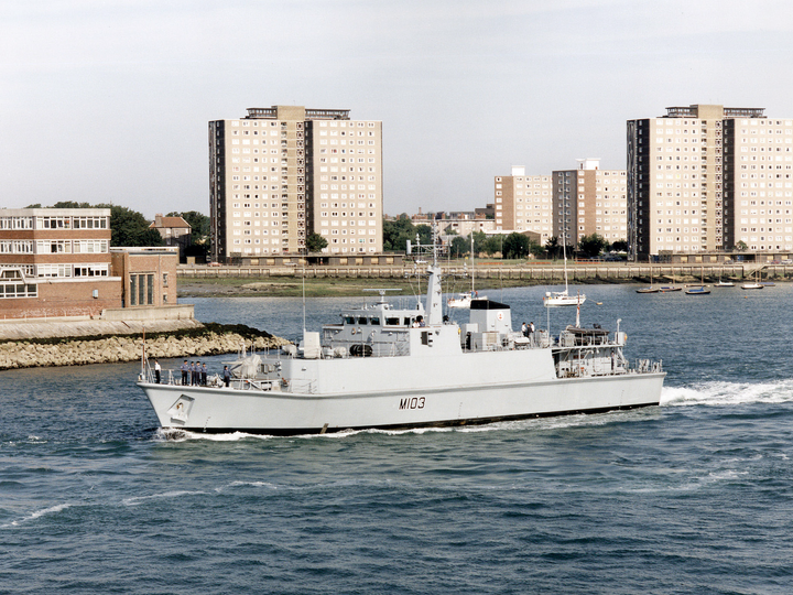 HMS Cromer (M103) Photo Print - Leaving Portsmouth 1999 - Royal Navy Sandown Class Minehunter