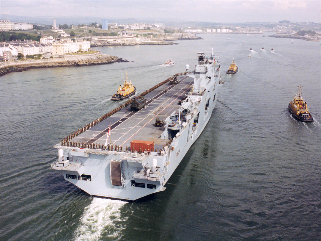HMS Ocean (L12) Photo Print - Departs Devonport 2001 - Royal Navy Landing Platform Helicopter