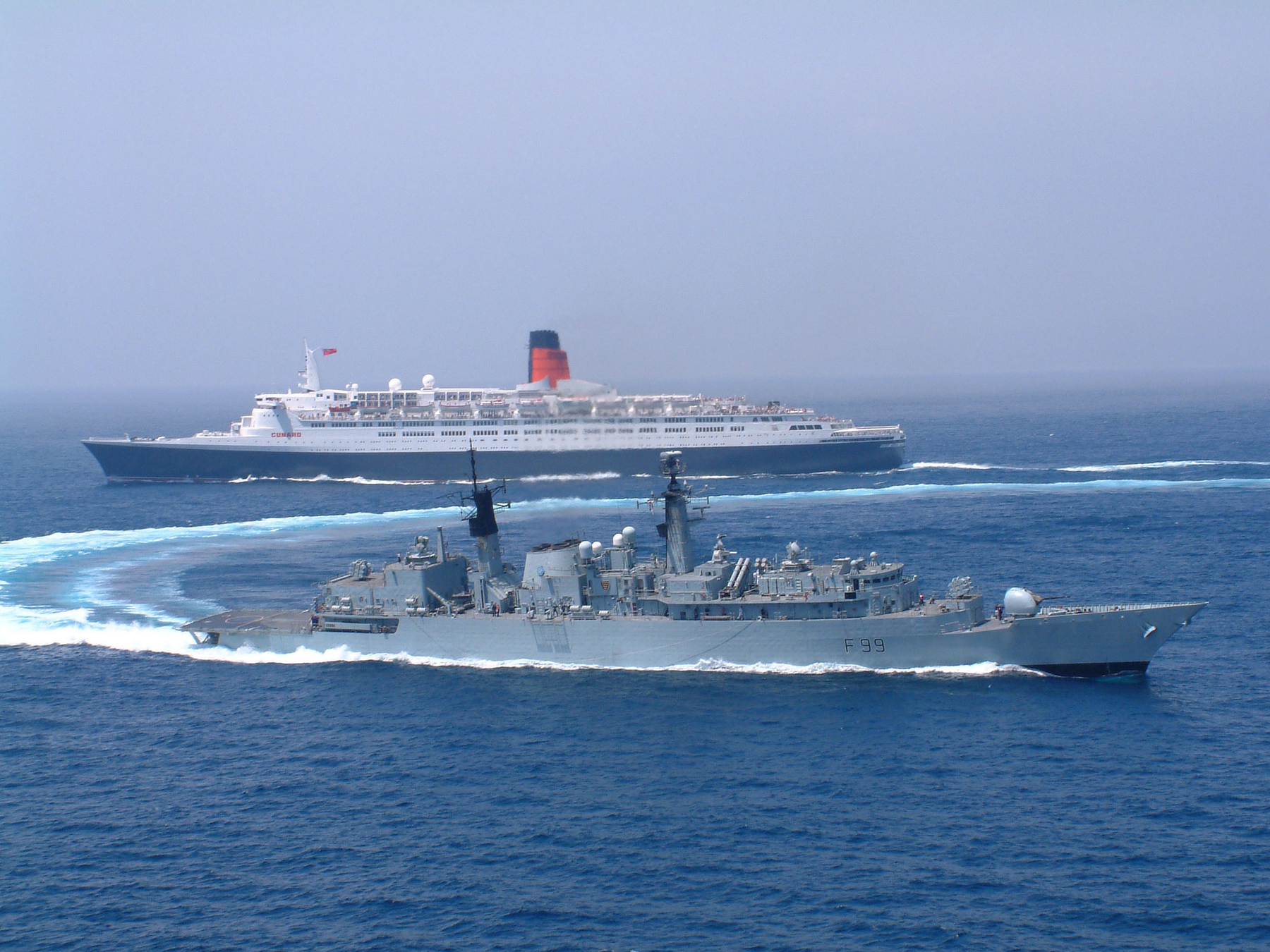 HMS Cornwall (F99) Royal Navy type 22 Frigate With The QE2 2003 Photo ...