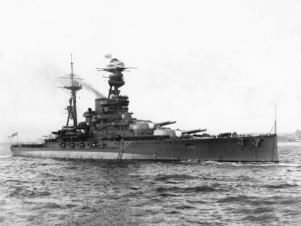 HMS Royal Oak 08 Revenge Class Battleship Entering Harbour