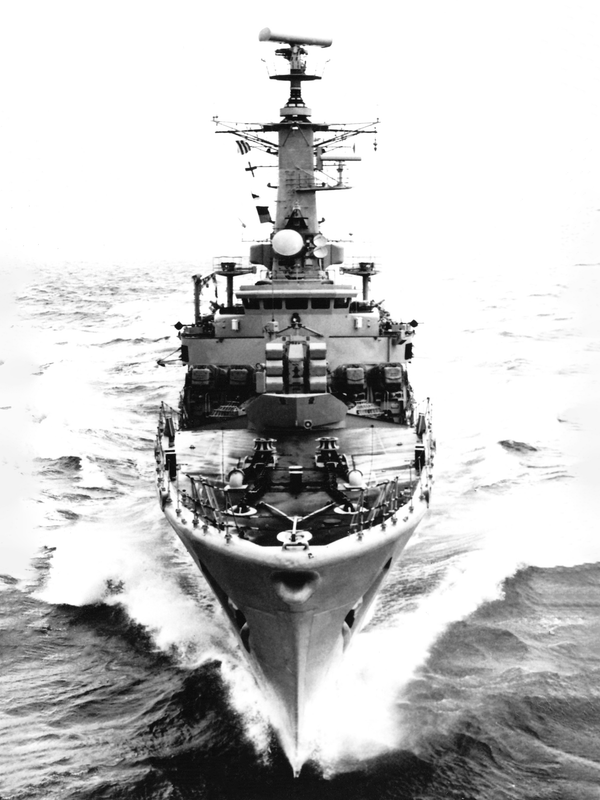 HMS Scylla F71 Leander Class Frigate Bow View at Sea