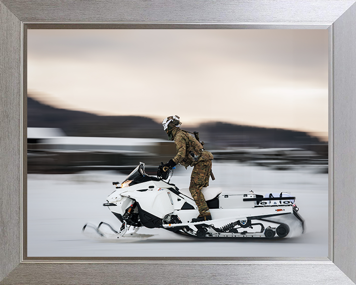 Royal Marine Commando Rides a Snowmobile Norway 2026 Photo Print 45 Commando Wall Art Military Decor Posters, Prints, & Visual Artwork Hampshire Prints 10 x 8 Silver Frame No