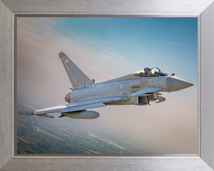 RAF Typhoon in flight over RAF Cosford Photo Print - Royal Air Force Aircraft Hampshire Prints 10 x 8 Silver Frame No