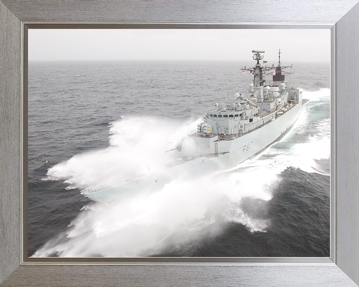 HMS Chatham (F87) Royal Navy Type 22 Frigate Breaking Waves Photo Print Wall Art Decor Posters, Prints, & Visual Artwork Hampshire Prints 10 x 8 Silver Frame No